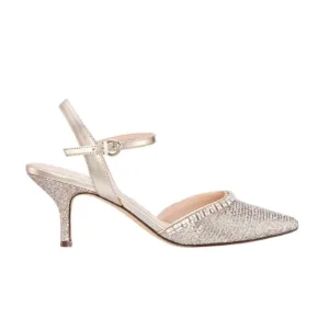 Wedding kitten heels with sparkling details and ankle strap, perfect for brides by Lajwanti Collections