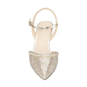 Wedding kitten heels with sparkling details and ankle strap, perfect for brides by Lajwanti Collections