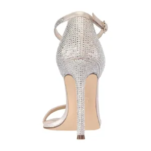 Back View of Elegant Silver Sandals with Heel by Lajwanti Shoes