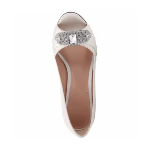 White bridal heels with rhinestone embellishment - Elegant and stylish wedding shoes from Lajwanti Collections.