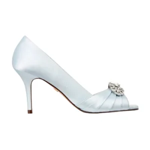 White wedding shoes high heel with rhinestone embellishment - Elegant bridal heels by Lajwanti Collections.