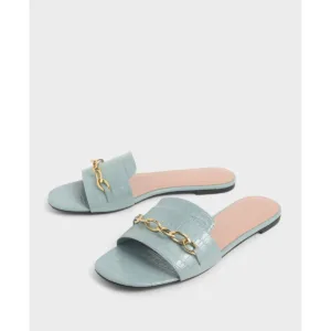 light blue flat shoes with gold chain from Lajwanti Designers