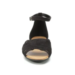 Black private label flat shoes with ankle strap design by Lajwanti Shoes