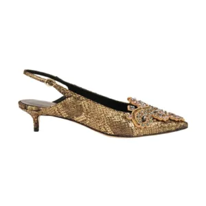 Gold low heel wedding shoes with rhinestone embellishment – Elegant bridal shoes from Lajwanti Official.