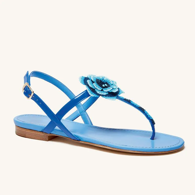 Blue Flat Wedding Shoes by Lajwanti Designers - Elegant and Comfortable for Brides blue flat wedding shoes from Lajwanti Designers with a flower design