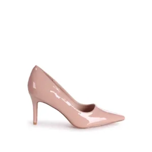 Elegant nude patent leather pump by Lajwanti Shoes, perfect for stylish and sophisticated occasions.