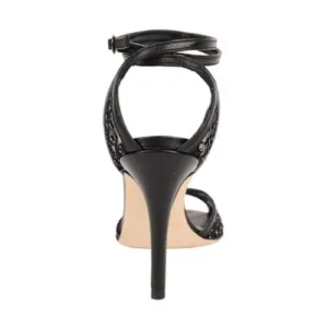 Back view of black heels for women by Lajwanti Shoes with ankle strap.