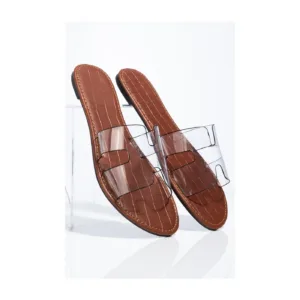 Clear flat shoes by Lajwanti Designers with transparent straps and a comfortable flat sole.