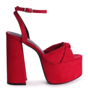 big platform shoes red by Lajwanti Designers, high heel sandals with knot design