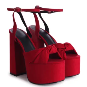big platform shoes red with ankle strap by Lajwanti Designers