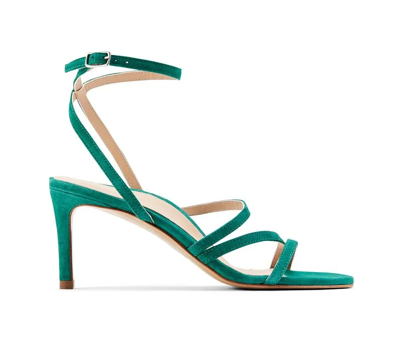 Teal Suede Private Label Sandals with Ankle Strap and High Heels by Lajwanti Designers Teal suede private label sandals with ankle strap and high heels by Lajwanti Shoes.