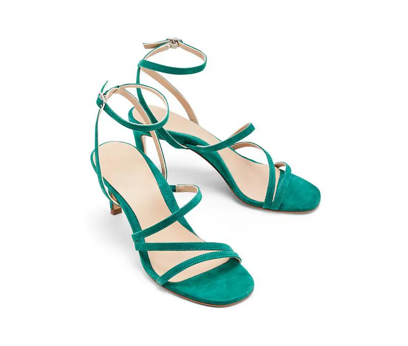 Teal Suede Private Label Sandals with Crisscross Straps by Lajwanti Official Front view of teal suede private label sandals with crisscross straps by Lajwanti Official.