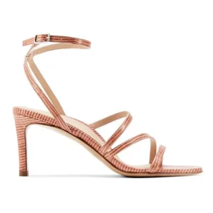 Pink strappy sandals with ankle strap and high heels by Lajwanti PK.