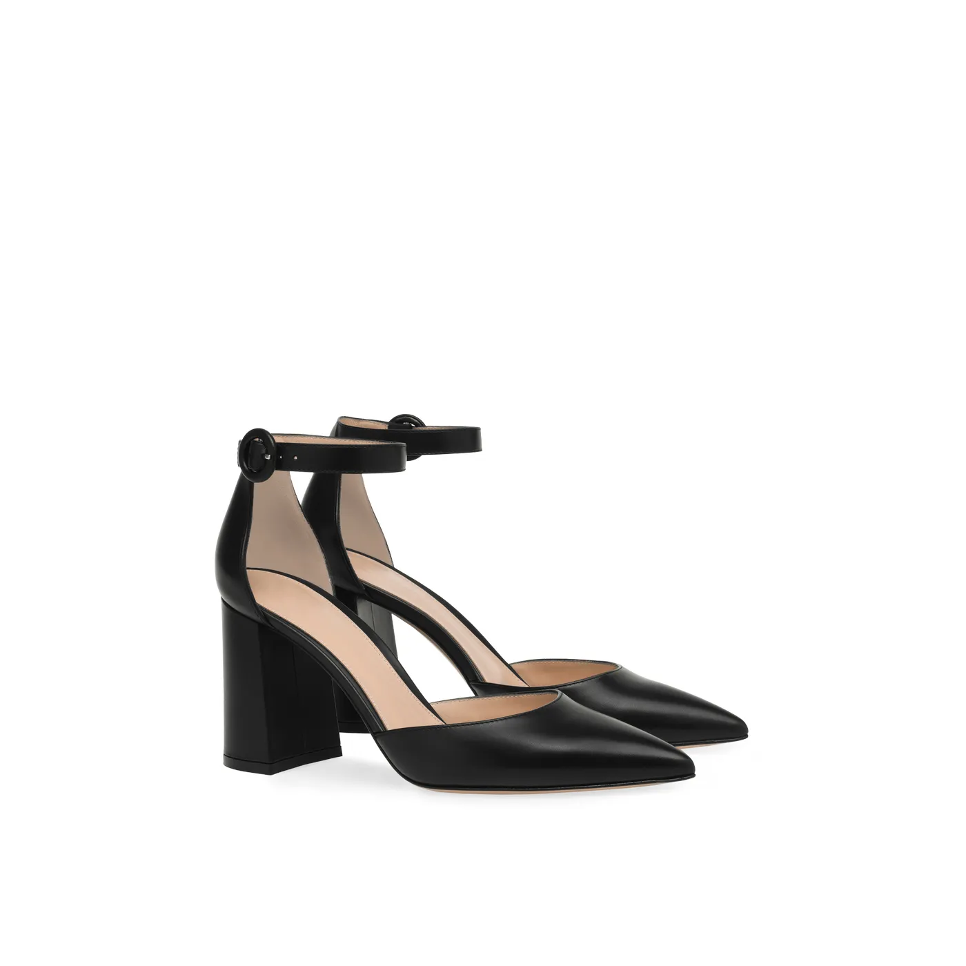 Black Private Label Pumps by Lajwanti Designers Elegant black private label pumps by Lajwanti Designers, featuring a chic ankle strap and block heel design.