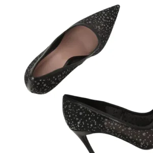 Top view of black wedding shoes for bride by Lajwanti Pakistan, designed for luxury and style.