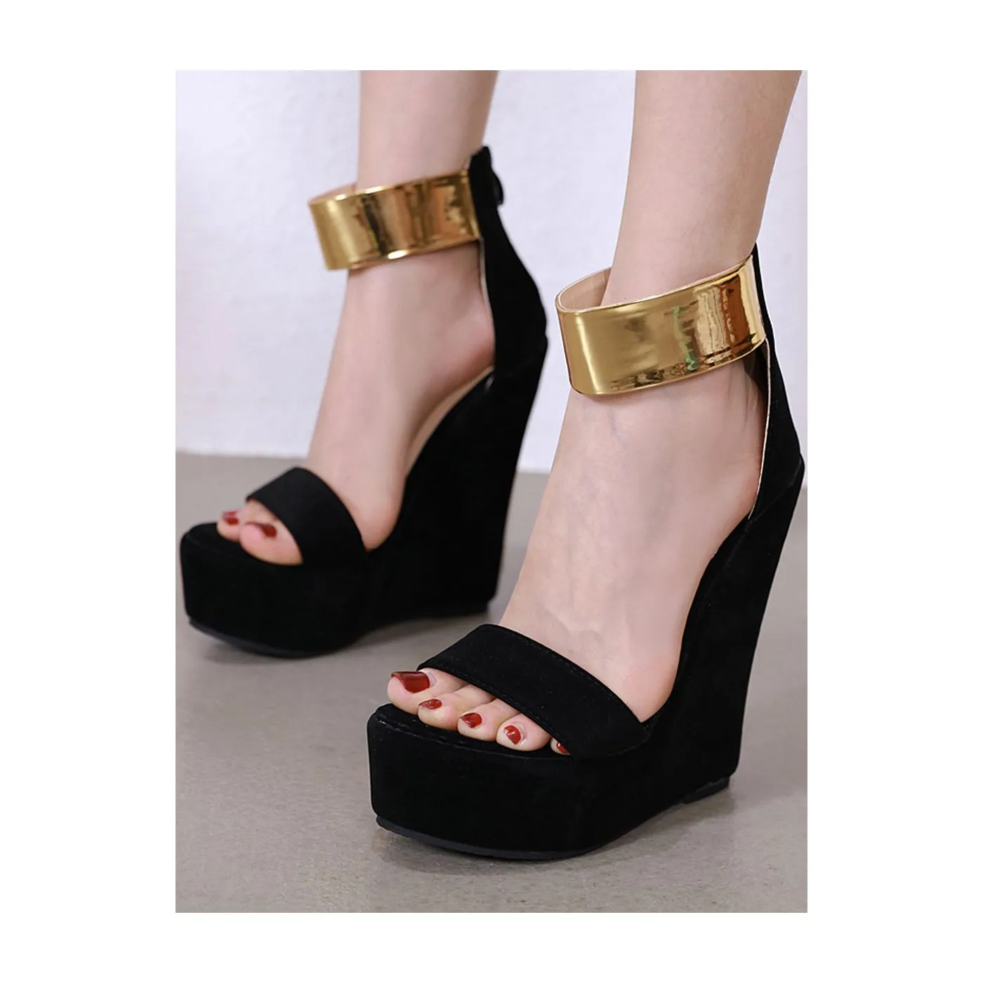 Black Wedge Sandals – Stylish & Comfortable Footwear | Lajwanti Designers Black wedge sandals by Lajwanti Designers, a perfect blend of comfort and elegance for every occasion.