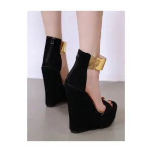 Black wedge sandals by Lajwanti Designers, a perfect blend of comfort and elegance for every occasion.
