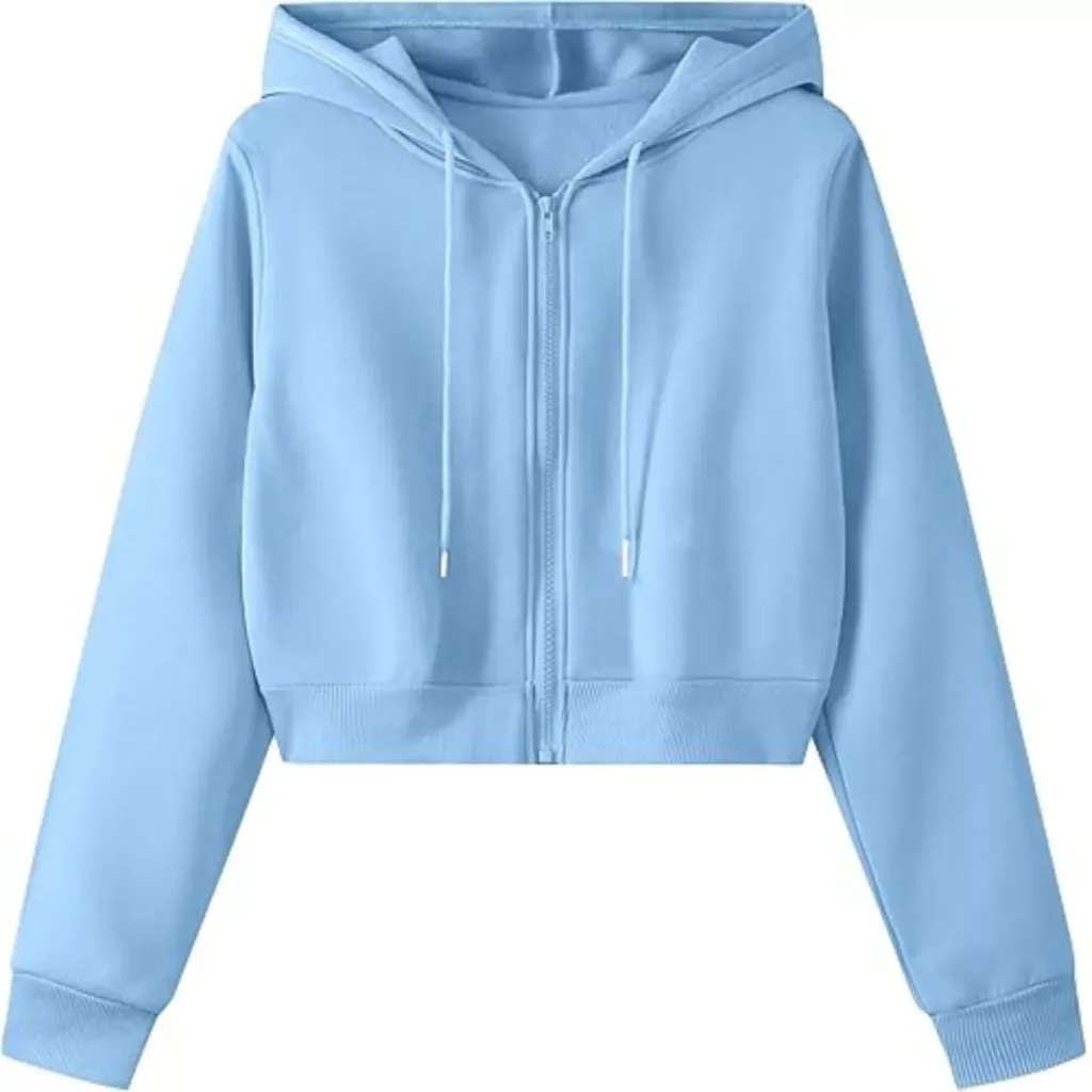 Light Blue Crop Top Zipper Hoodie ​