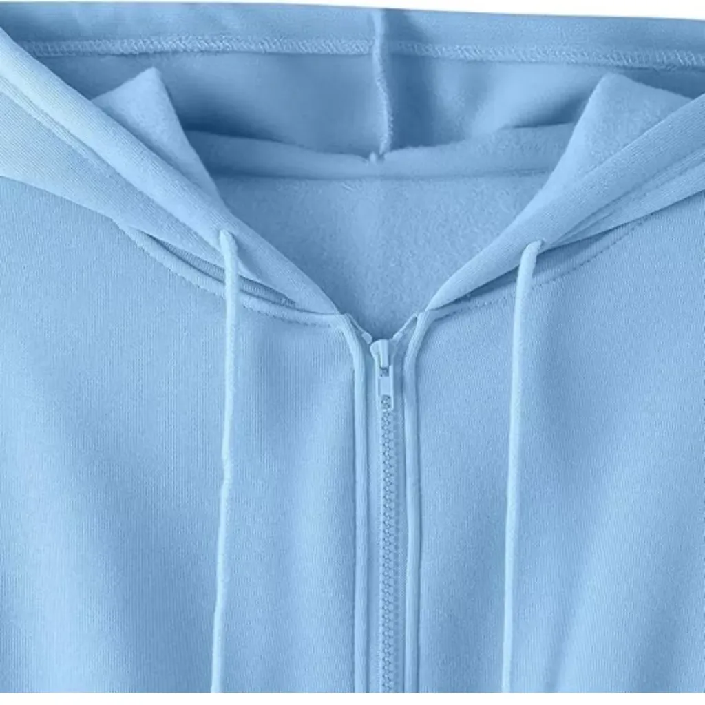 Light Blue Crop Top Zipper Hoodie ​