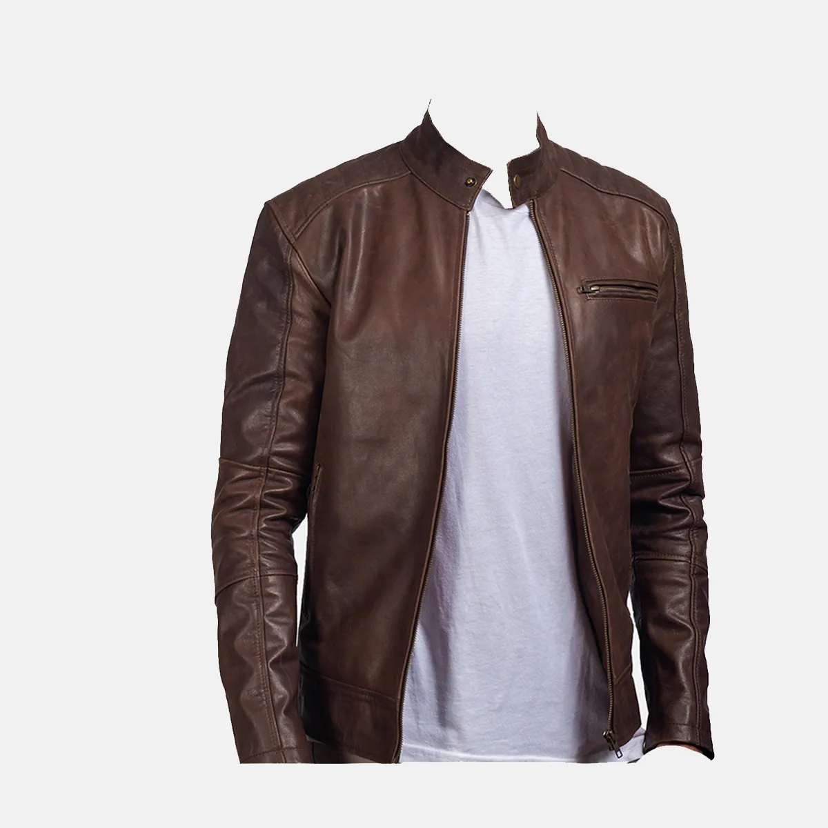 Premium leather jackets in Pakistan by Lajwanti - Custom designed for a perfect fit. custom leather jacket manufacturer brown slim fit
