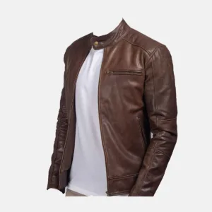 eather jacket side view zipper pocket