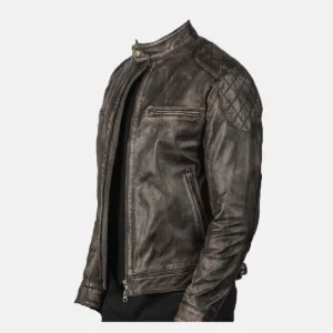 distressed leather jacket manufacturer side view zipper detail