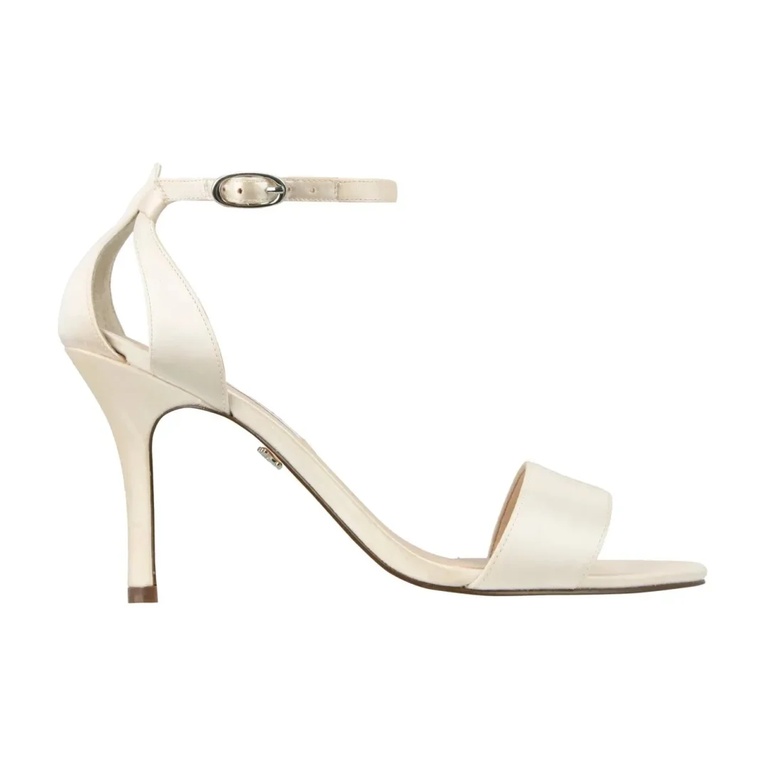 Custom Made Medium Heels | Lajwanti Official Bridal-style white medium heels with ankle strap and single front band