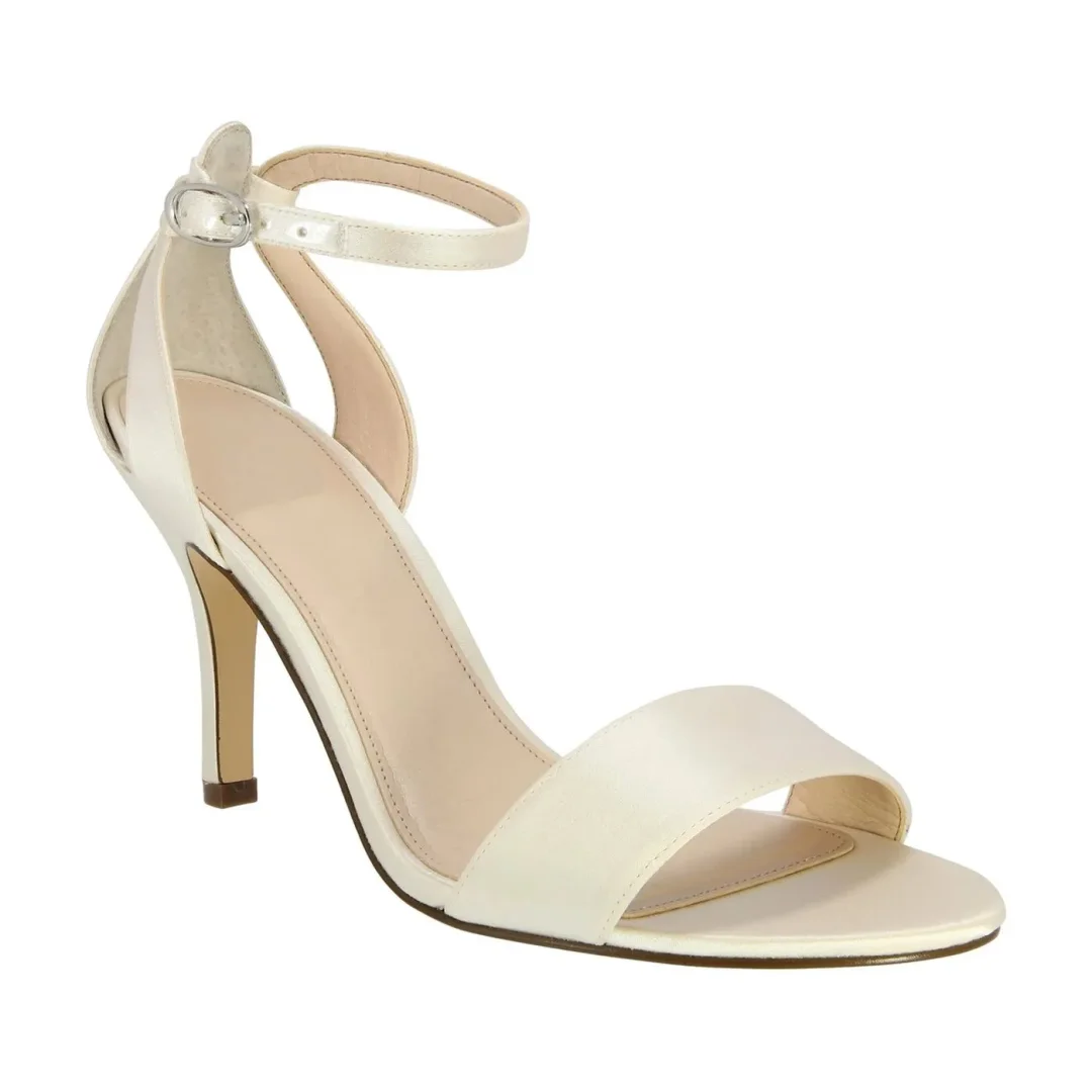 Custom Made Medium Heels | Lajwanti Official White ankle strap sandal with slim medium heel and open toe