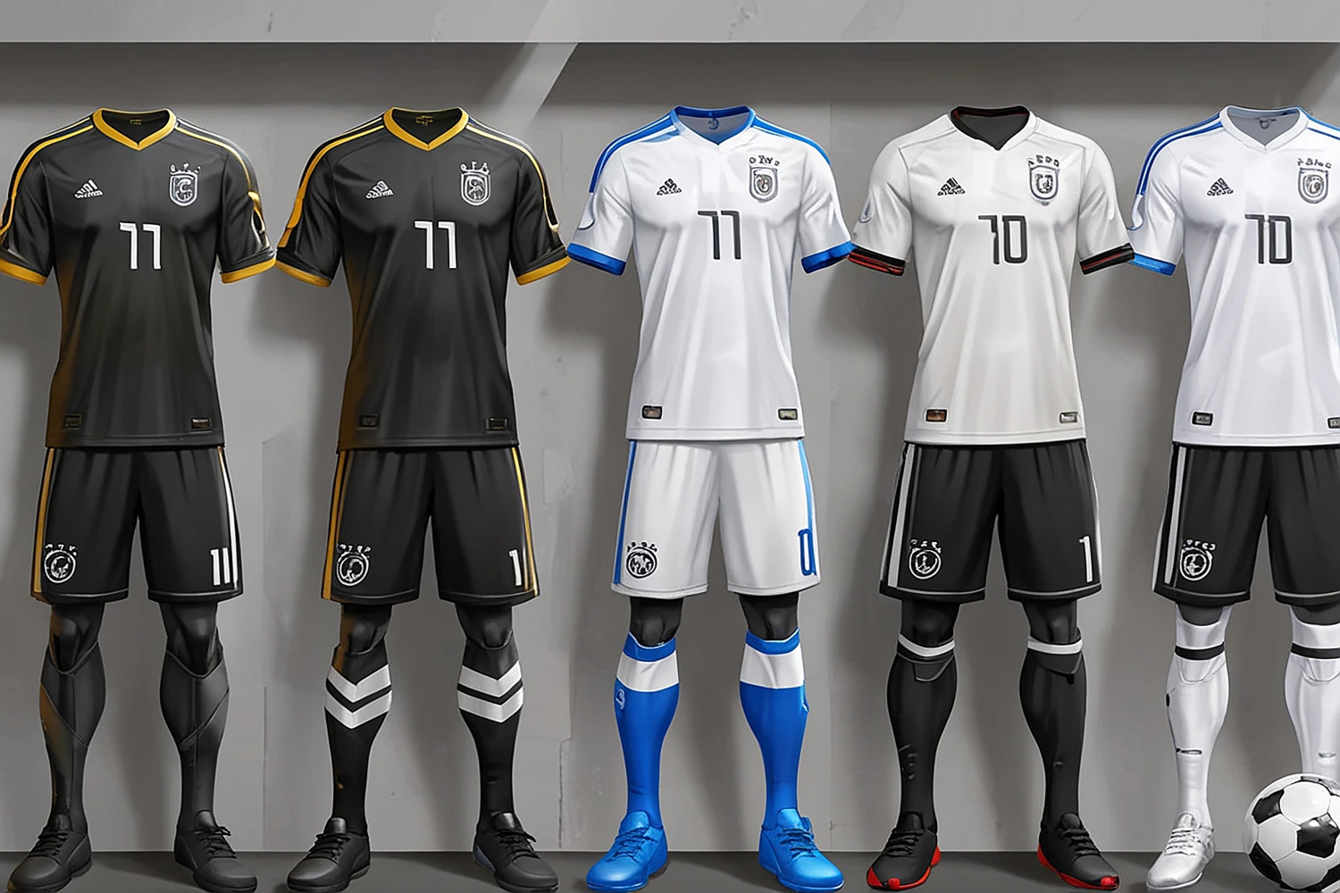 Soccer team uniform composition representing custom soccer jersey manufacturing